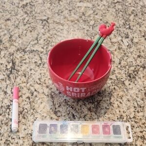 Red Sriracha Bowl with Green Chopsticks